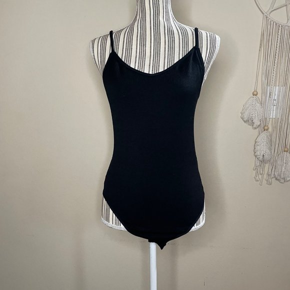 TOPSHOP Ribbed Stretchy Black Bodysuit Size 12 - Picture 2 of 12